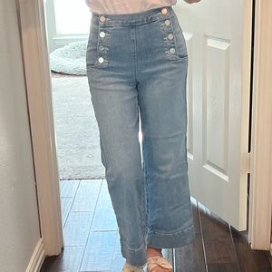 Ann Taylor LOFT High Rise Wide Legged Cropped Blue Jeans